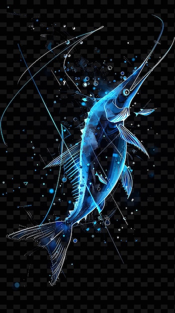 PSD a blue fish with a starfish on a black background