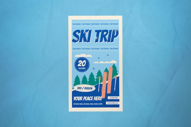 PSD blue flat design ski trip social media story