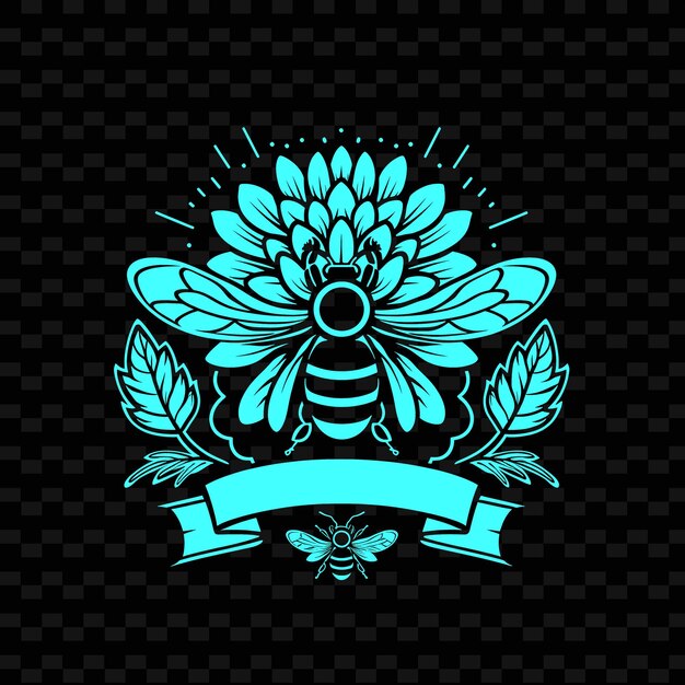 PSD a blue flower with a banner that says bee on it