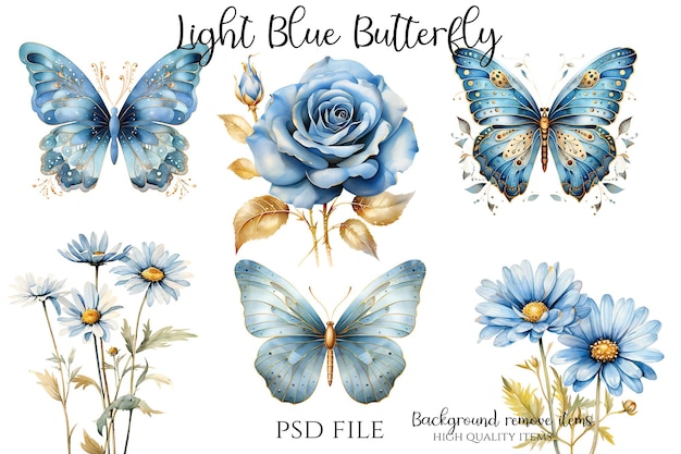 a blue flower with butterflies on it