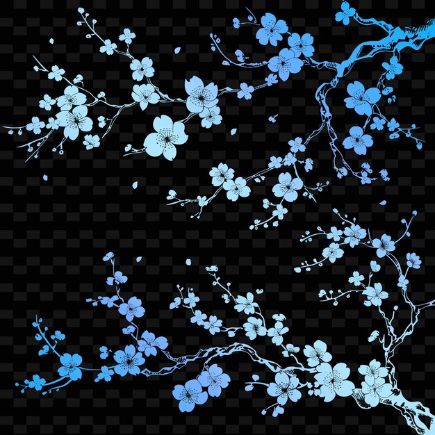 Blue flowers on a black background free vector