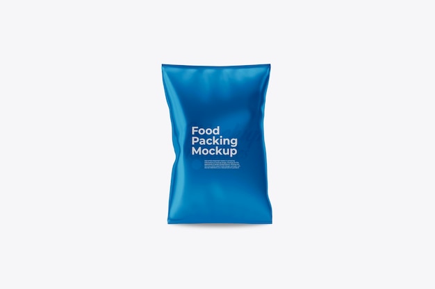 Blue food packaging mockup voor knapperige snacks met effen achtergrondkleur