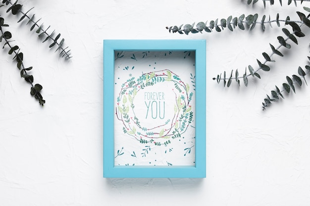 blue frame  mock-up on white background