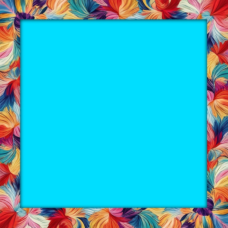 PSD blue frame with a flower pattern on it transparent background psd