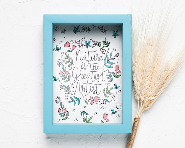 blue frame with quote on plain background