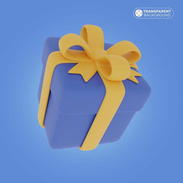 Confezione regalo blu con nastro giallo in rendering 3d