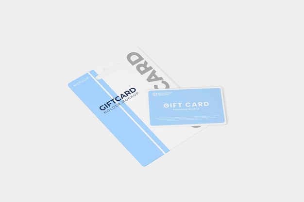 A blue gift card with a white label that says gift card.