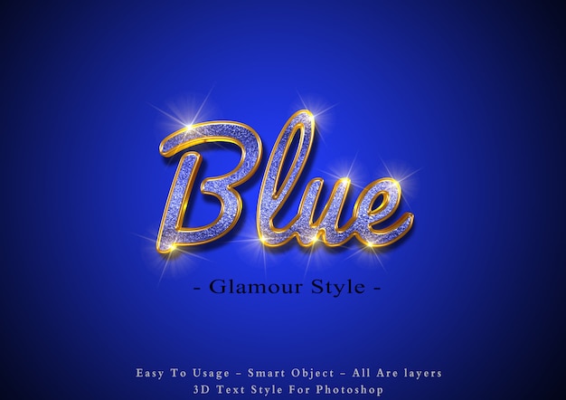 Effetto di testo 3d glamour blu