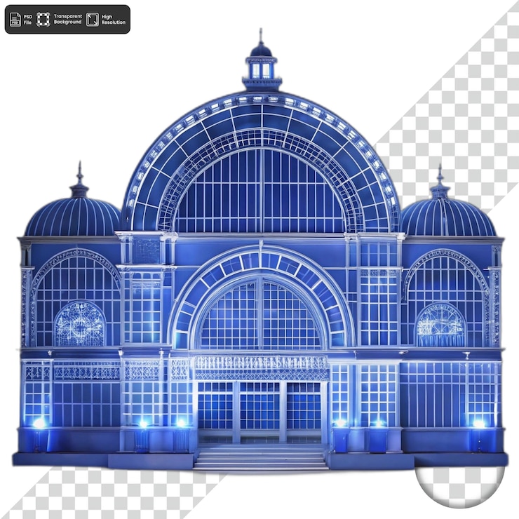 PSD 藍色玻璃建築,有形窗戶和頂