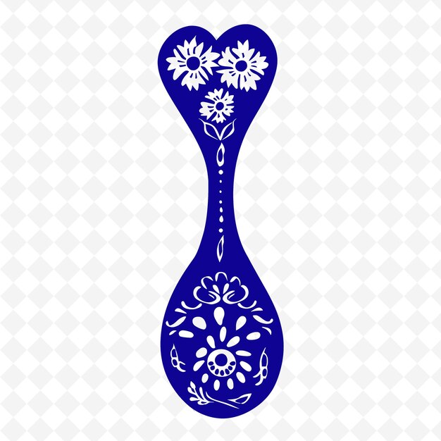 PSD a blue glass spoon with a pattern of flowers on it