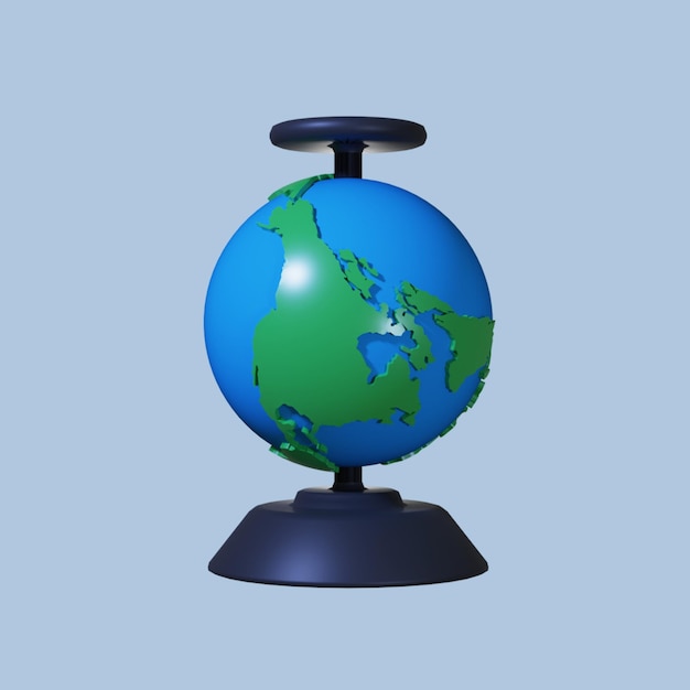 A blue globe with the word 