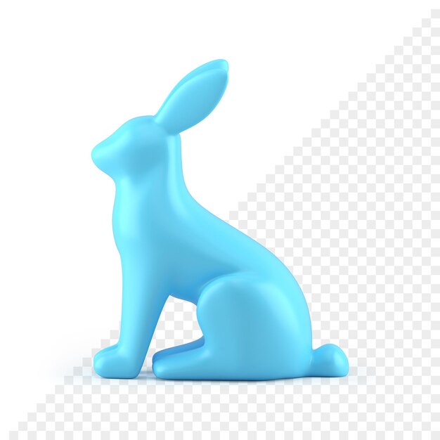 Coniglio di pasqua lucido blu simpatico personaggio animale decorazione vista laterale icona 3d realistica