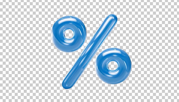 PSD blue glossy percentage symbol isolated on transparent background