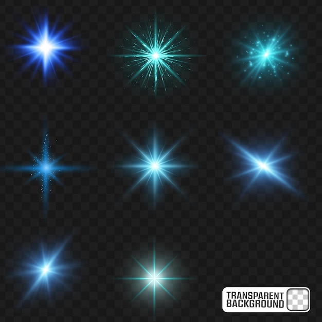 blue glow starburst overlays radiant light effects with transparent background