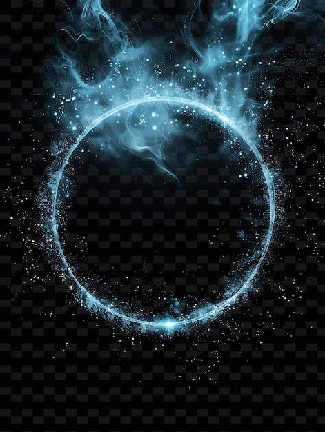 PSD blue glowing circle with the words fire on the black background