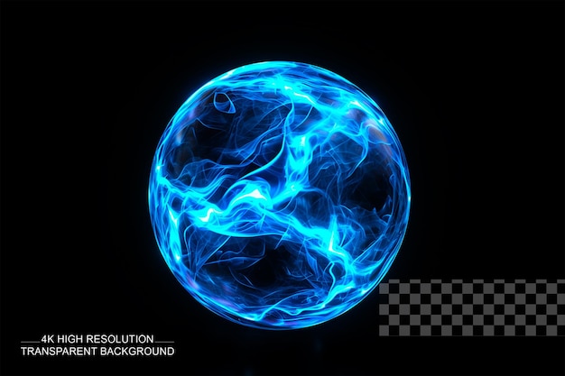 Blue glowing energy ball glowing light effect on transparent background