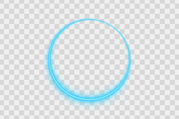 blue glowing neon ring circle outline with transparent background for futuristic digital light
