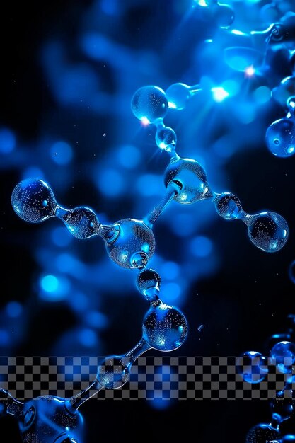 PSD blue glowing water molecules on dark blue on transparent background