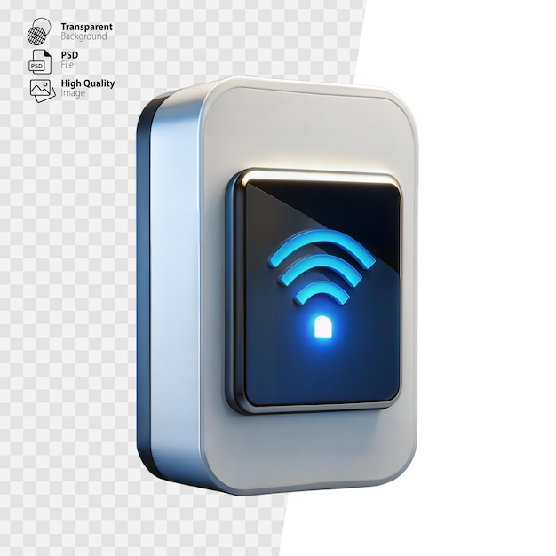 PSD Синий светящийся wi-fi сигнал на умном выключателе на прозрачном фоне