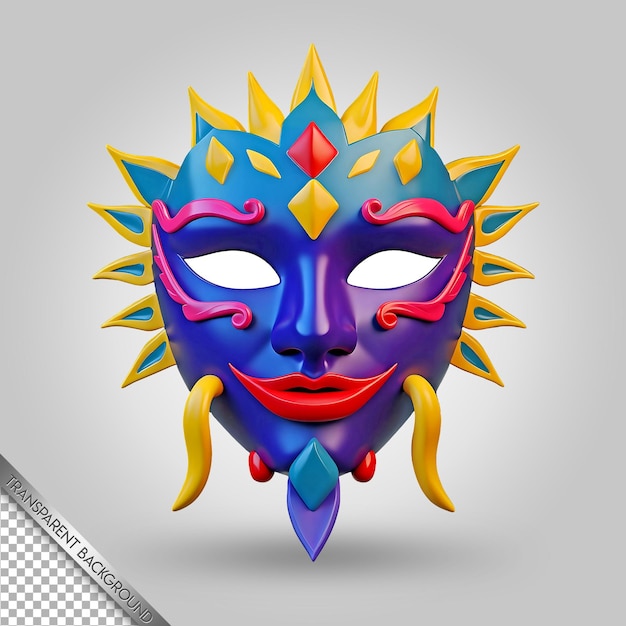 PSD a blue and gold mask with a face that says sun on it