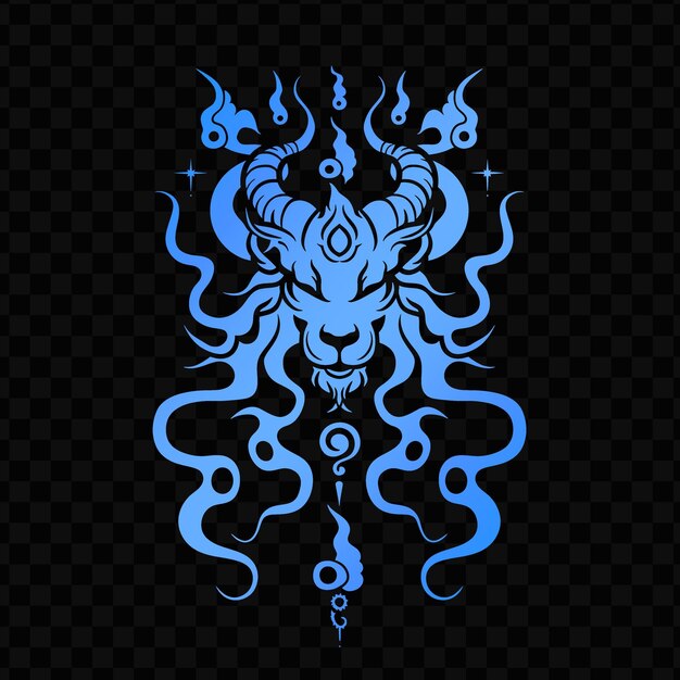 PSD a blue and gold symbol of a god with horns on a black background