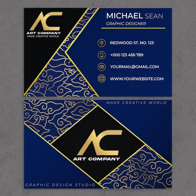 PSD blue golden batik ornament buisness card template