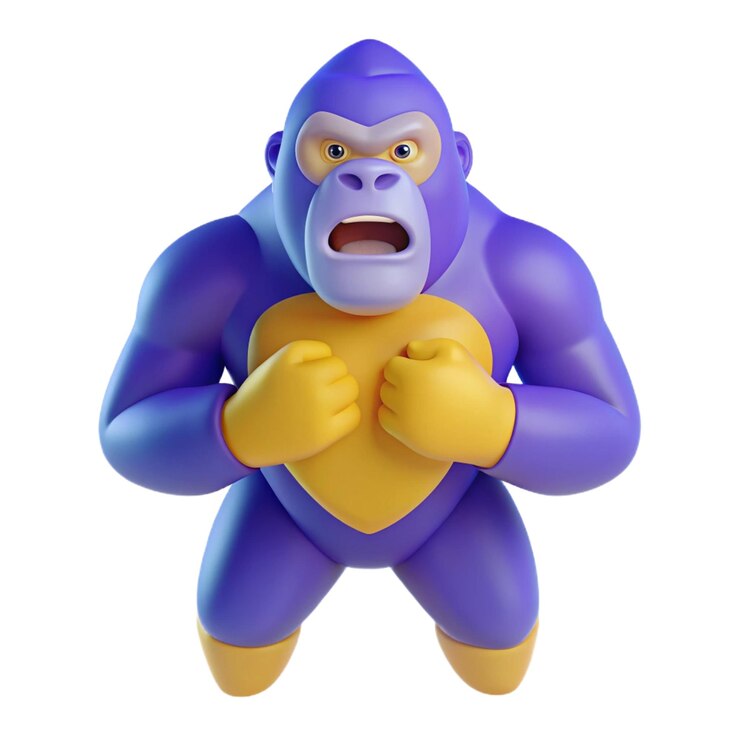PSD 그의 손에 노란 장갑을 가진 파란 고릴라