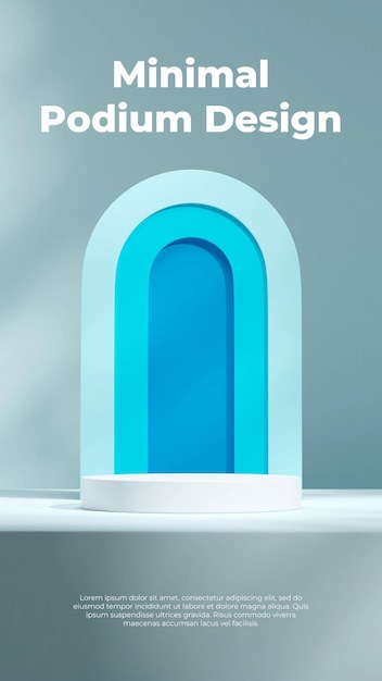 Blue gradient arch backdrop 3d image render blank mockup white cylinder podium in portrait