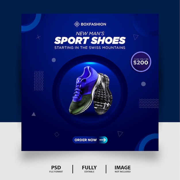 PSD blue gradient color спортивная обувь бренд продукт социальные сети instagram баннер