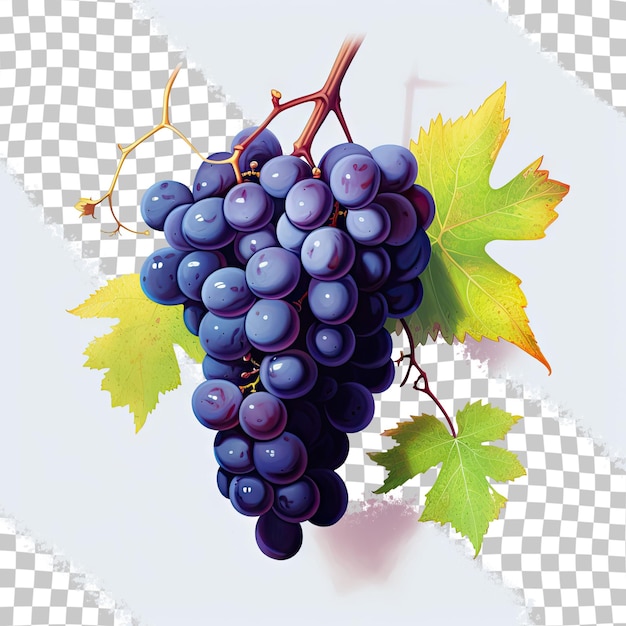 Blue grapes and their branches with nutritional benefits used for making wine in a bunch against a fruit and grape themed backdrop also suitable for vegan glucose conscious and seasonal diet