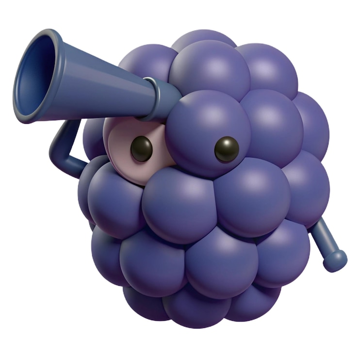 PSD a blue grapes with a microphone that saysthe number 3on it
