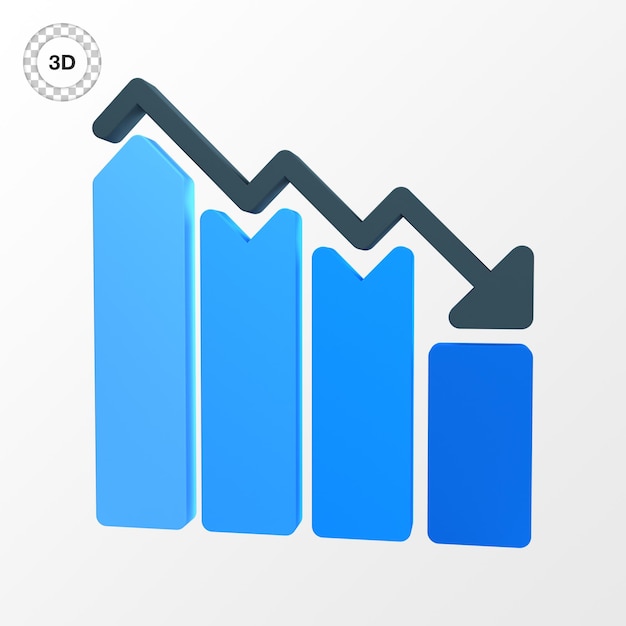 PSD a blue graph with a downward arrow pointing up.