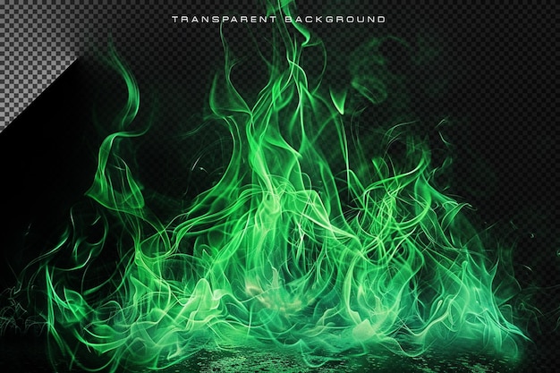 PSD a blue and green fire flame smoke in transparent background