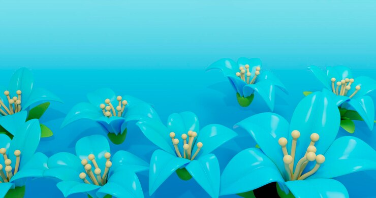 PSD 中央にチューリップの言葉を引用した青と緑の花