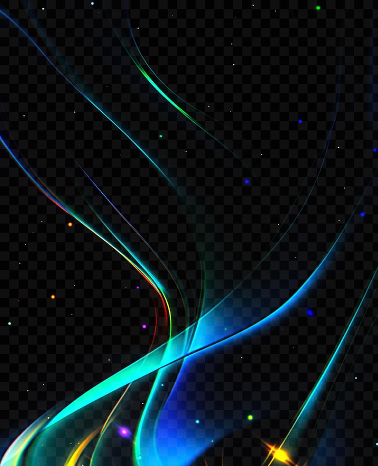 PSD blue and green light waves on transparent background