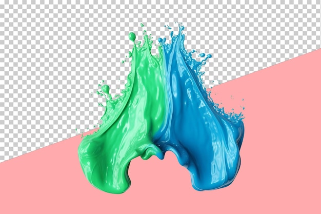 PSD blue and green paint pour transparent background