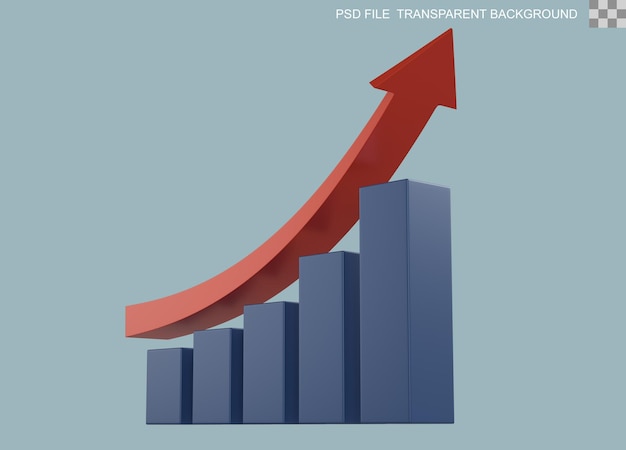 Blue growth graph with red arrow 3d render