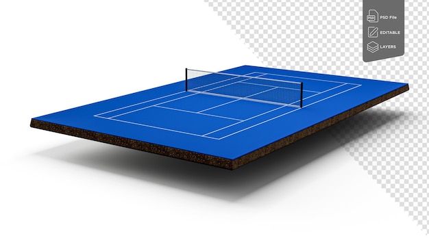 PSD blue hard surface tennis court and stadium full tennis sport theme 3d illustration