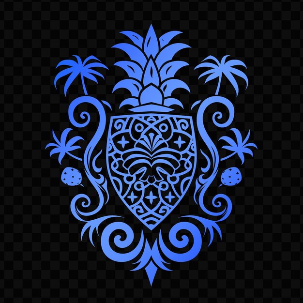 A blue heart with a palm tree on the black background