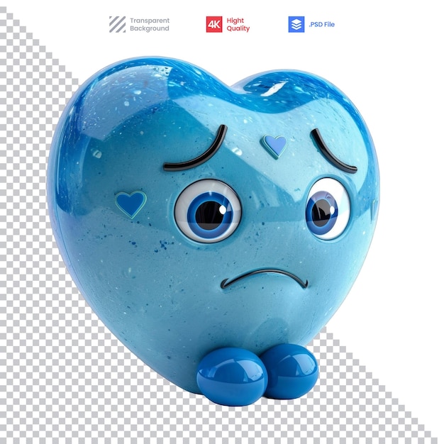 PSD blue heart with sad face and eyes