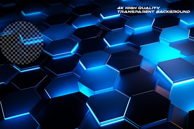 Blue hexagonal technology abstract on a transparent background