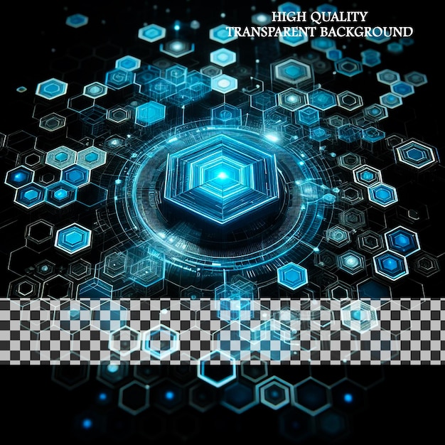 PSD blue hexagonal technology abstract on transparent background