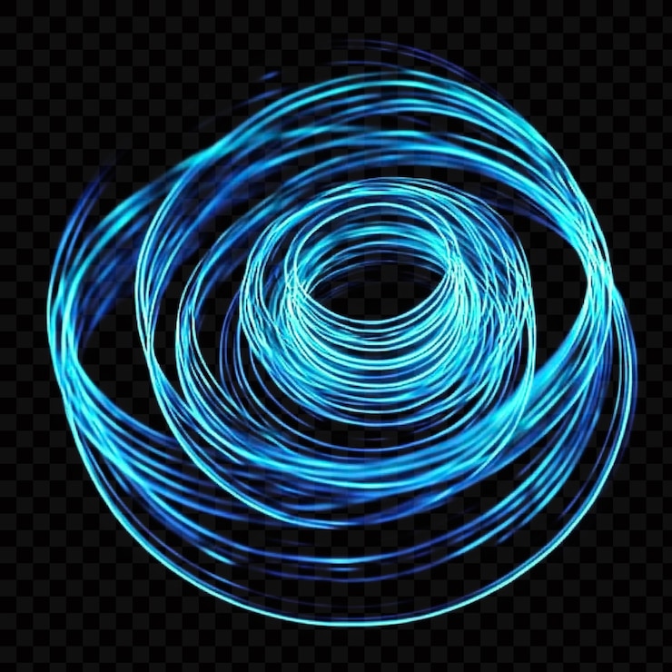 PSD blue hologram of glowing circular rings on transparent background