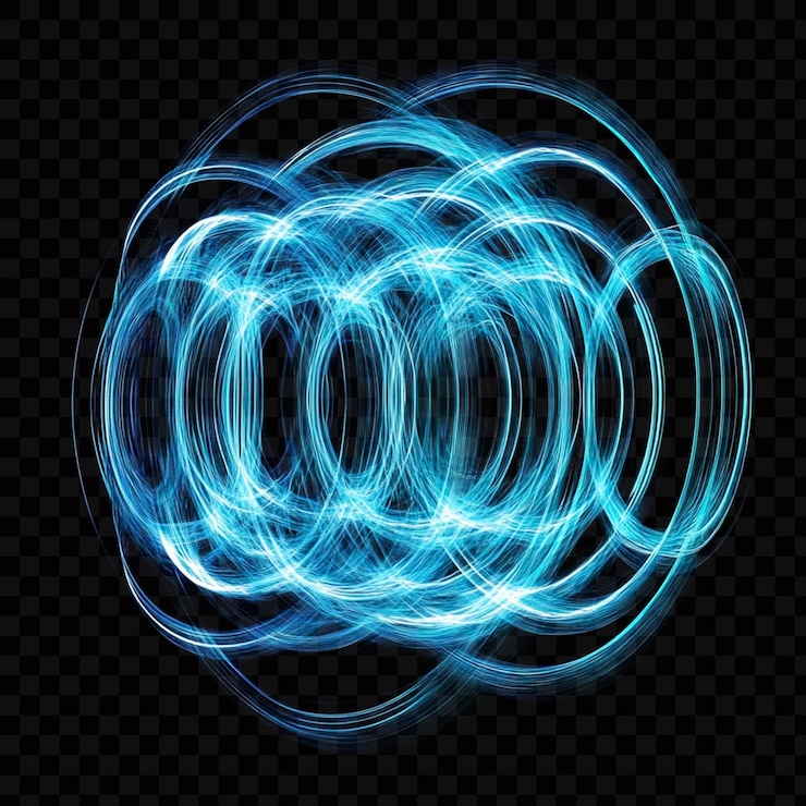 PSD blue hologram of glowing circular rings on transparent background