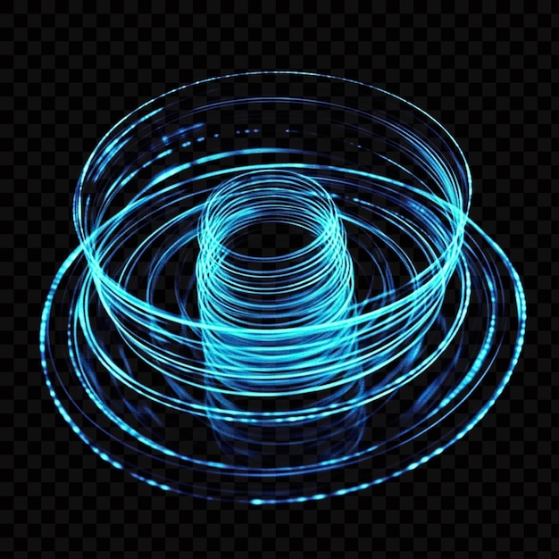 blue hologram of glowing circular rings on transparent background