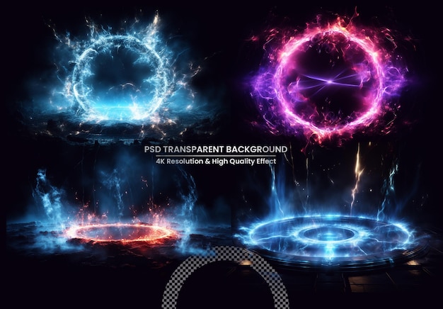 PSD blue hologram portal magic fantasy portal magic circle teleport podium with hologram effect