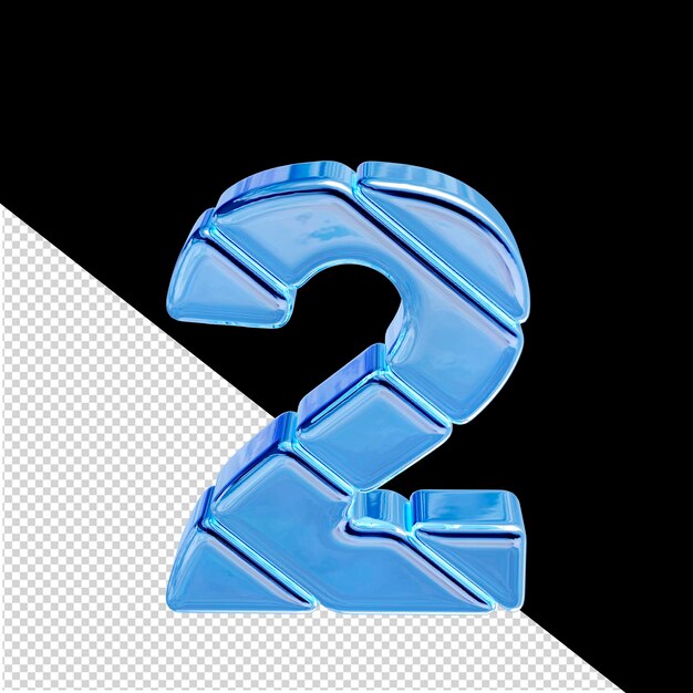 PSD Синий ледяной 3d символ, диагональный вид сверху, номер 2