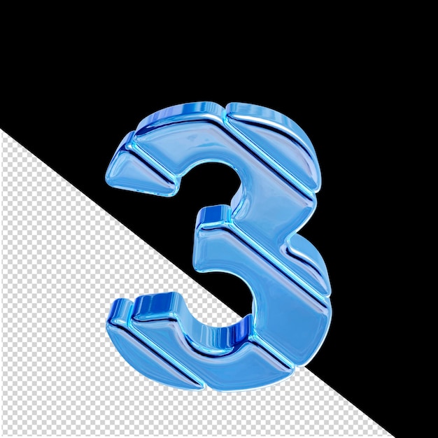 PSD blue ice 3d symbol diagonal top view number 3