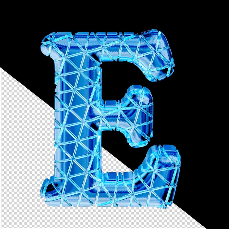 PSD blue ice 3d symbol with triangular sections letter e