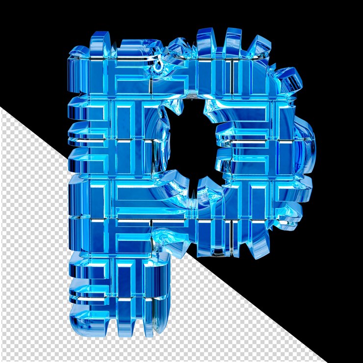 PSD blue ice transformed 3d symbol letter p